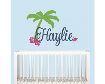 Name Beach Wall Decal - Palm Tree Wall Decal - Surfer Girl Name Decal Name Beach Wall Decal - Palm Tree Wall Decal - Surfer Girl Name Decal